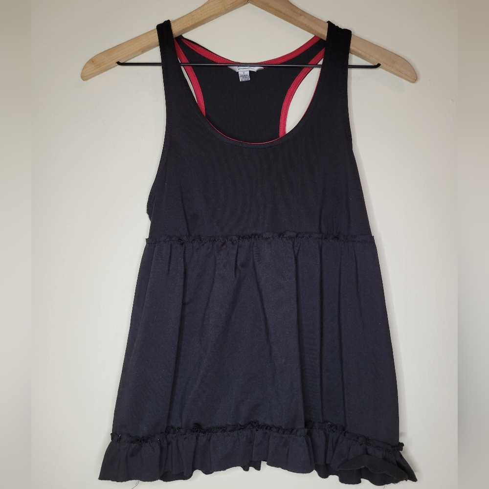 Black with red detail tank and short pajama set, small